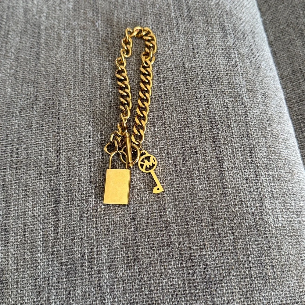 Michael Kors Gold Chain Bracelet with Padlock and Key Charms - Picture 2 of 4